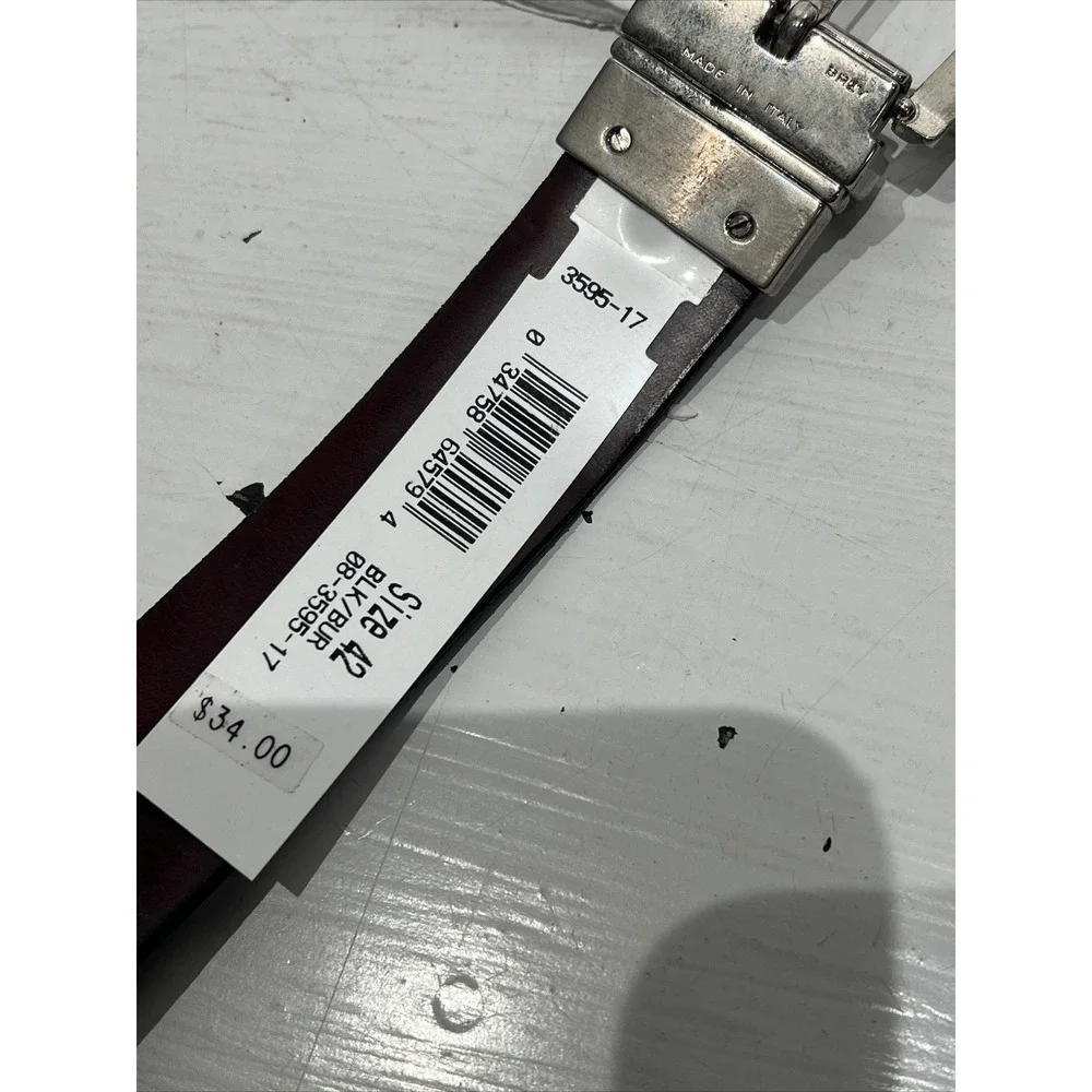 Geoffrey Beene Mens Sz 42 Reversible Belt Brown / Black Business Silver Hardware